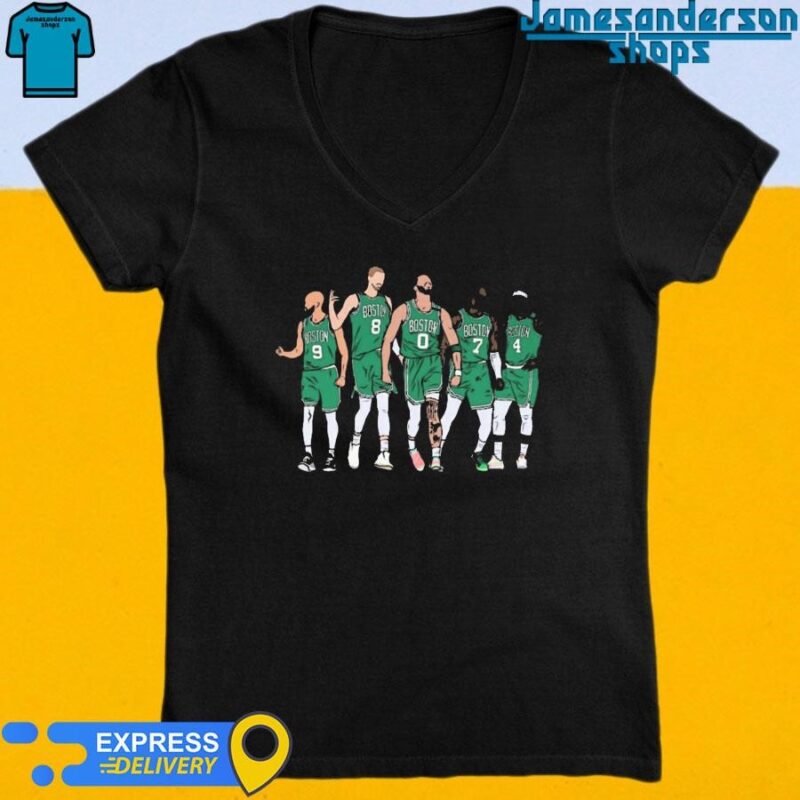 Official Boston Celtics Derrick White Kristaps Porziņģis Jayson Tatum Jaylen Brown and Jrue Holiday V-Neck