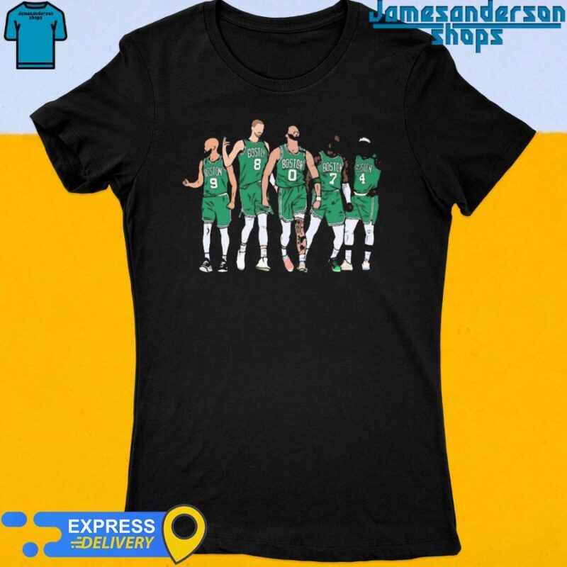 Official Boston Celtics Derrick White Kristaps Porziņģis Jayson Tatum Jaylen Brown and Jrue Holiday Women's t-shirt