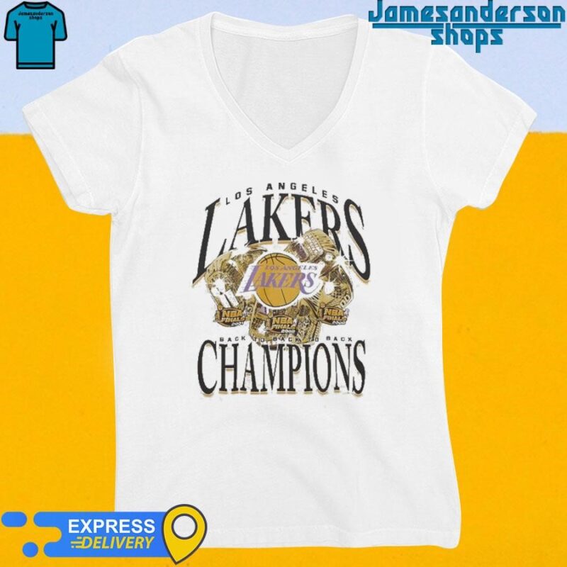 Official Los Angeles Lakers Back to back to back Champions Ring V-Neck
