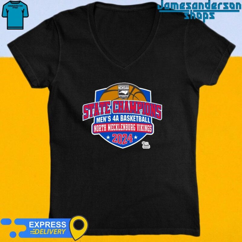 Official NCHSAA State Champions Men's 4A Basketball North Mecklenburg Vikings 2024 shirt V-Neck