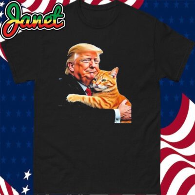 Trump Hugging Orange Cat Funny 2024 Election Meme Graphic T-Shirt