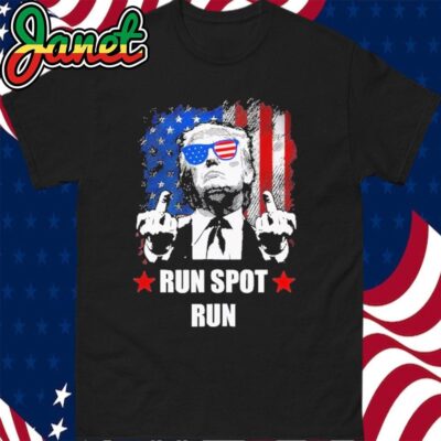 Run Spot Run Funny Political Trump 2024 American Flag T-Shirt