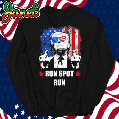 Run Spot Run Funny Political Trump 2024 American Flag sweatshirt