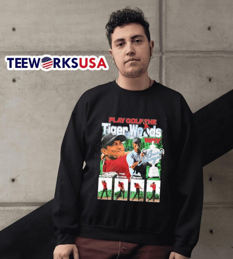 Play golf the Tiger Woods the stance the swing the shot sweater