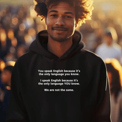 You speak English because it’s the only language you know we are not the same hoodie