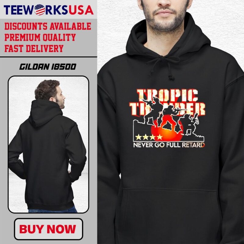 Tropic Thunder Never Go Full Retard vintage style trends black-hoodie