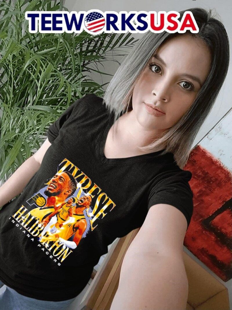 Tyrese Haliburton Indiana Pacers player number 0 retro graphic women-t-shirt