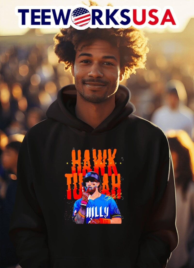 Philadelphia Phillies Bryce Harper Hawk Tuah meme celebration signature hoodie