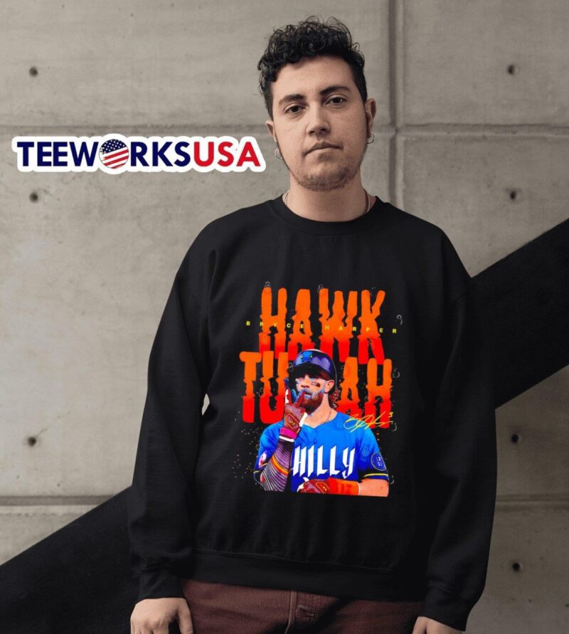 Philadelphia Phillies Bryce Harper Hawk Tuah meme celebration signature sweater