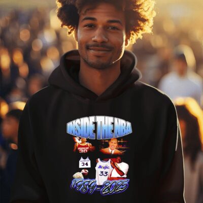 Shaquille O’Neal Ernie Johnson Kenny Smith and Charles Barkley inside the NBA 1989-2025 hoodie
