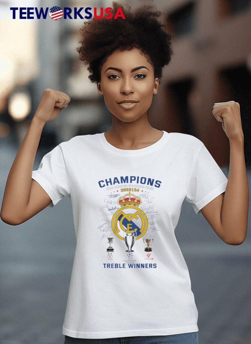 Real Madrid win treble winners champions league 2024 women-t-shirt