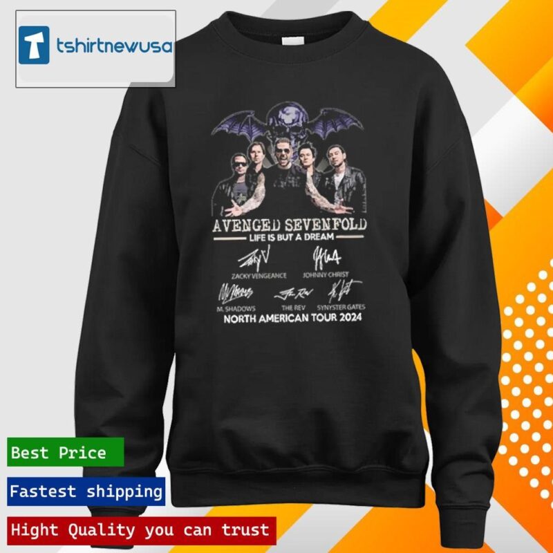 Original Avenged Sevenfold Life Is But A Dream North American Tour 2024 Signatures Shirt and Hoodie longsleeve