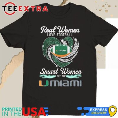 Official Real Women Love Football Smart Women Love The Miami Hurricanes Diamond Heart 2024 Shirt