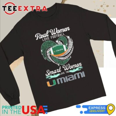Official Real Women Love Football Smart Women Love The Miami Hurricanes Diamond Heart 2024 Long Sleeve Tee
