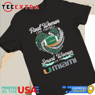 Official Real Women Love Football Smart Women Love The Miami Hurricanes Diamond Heart 2024 Women Tee