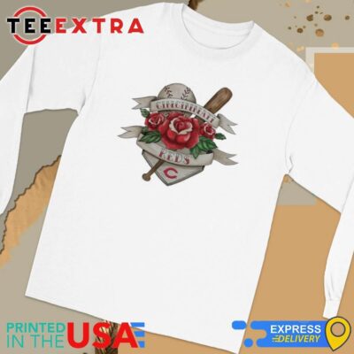 Official Cincinnati Reds Tattoo Rose 2024 Long Sleeve Tee