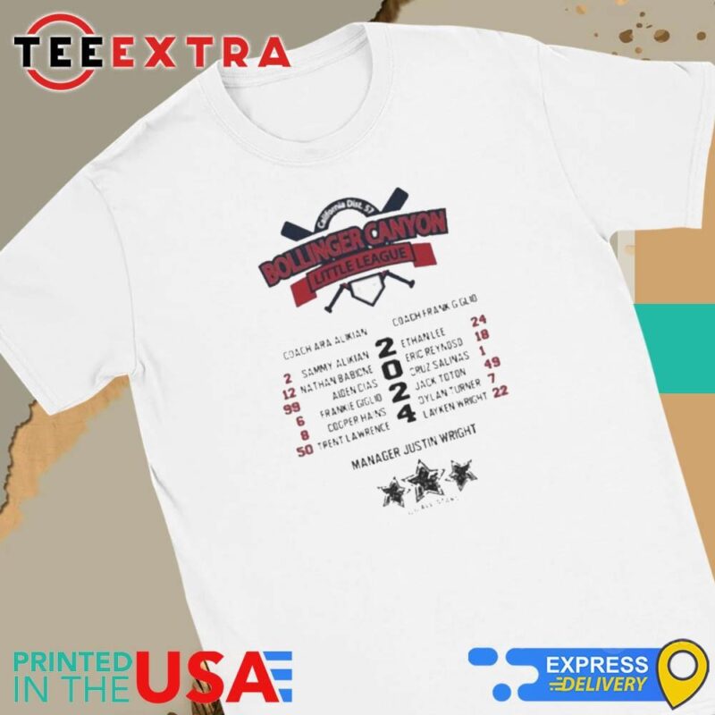 Official California District 57 Bollinger Canyon Little League Manager Justin Wright Women Tee