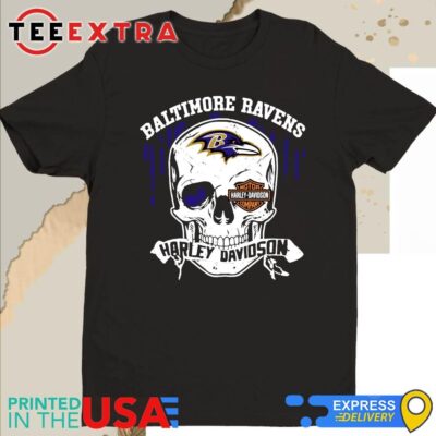 Official Original Baltimore Ravens Harley Davidson Skull Halloween 2024 Shirt