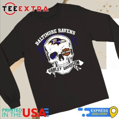 Official Original Baltimore Ravens Harley Davidson Skull Halloween 2024 Long Sleeve Tee