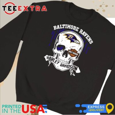 Official Original Baltimore Ravens Harley Davidson Skull Halloween 2024 Sweatshirt