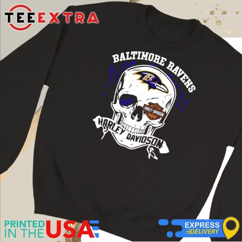 Official Original Baltimore Ravens Harley Davidson Skull Halloween 2024 Sweatshirt