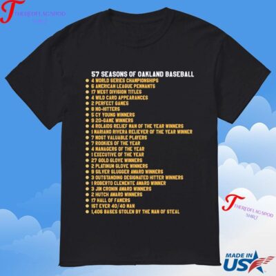 Official Baseball's Last Dive Bar 1968 2024 57 Seasons Of Oakland Baseball T-Shirt