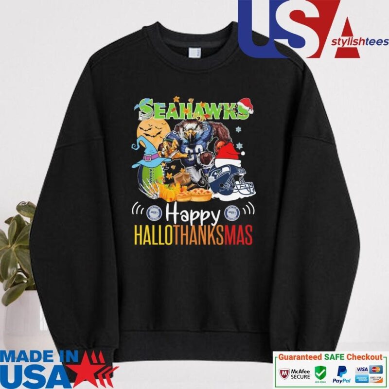 Official Seattle Seahawks Happy Hallothanksmas 2024 sweater