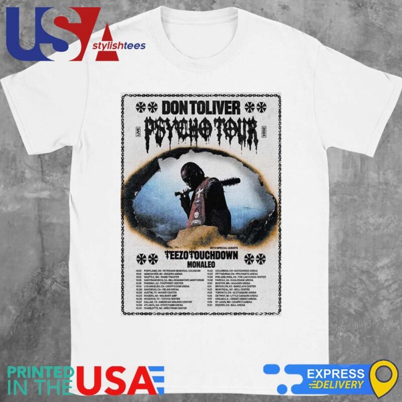 Official Don Toliver The Hardstone Psycho Tour 2024 With Special Guests Teezo Touchdown And Monaleo Tour T-Shirt