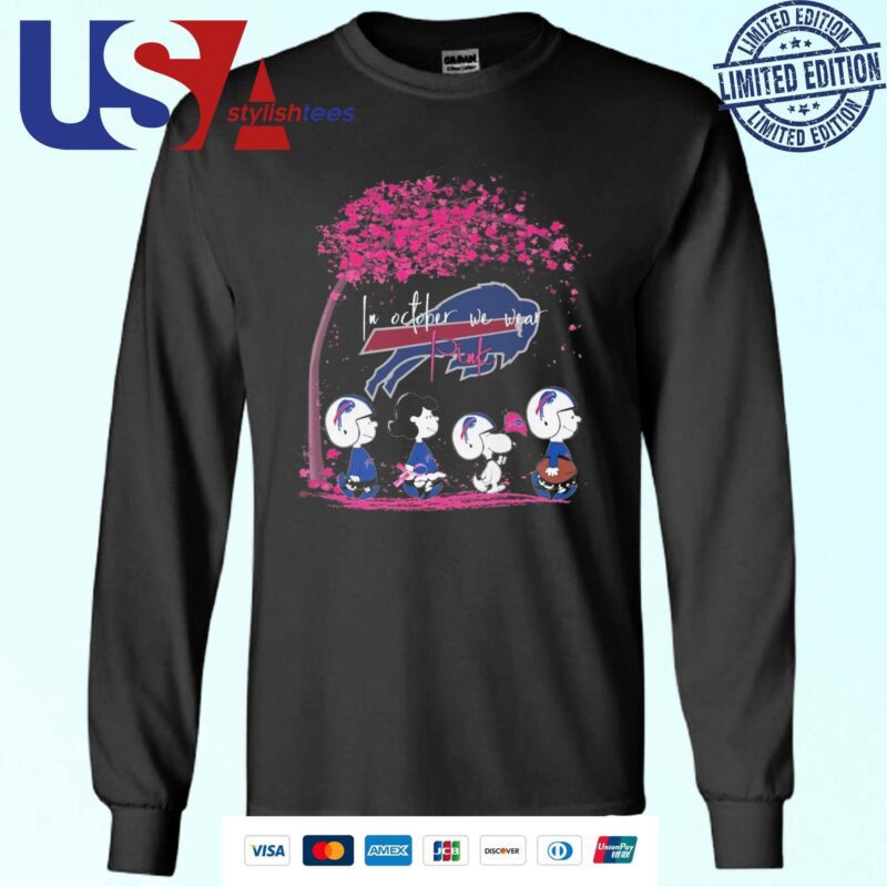 Peanuts Characters Buffalo Bills In October We Wear Pink 2024 Sweater