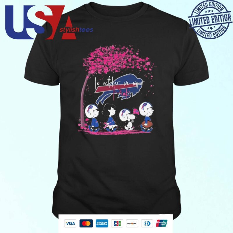 Peanuts Characters Buffalo Bills In October We Wear Pink 2024 T-shirt