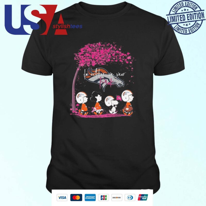 Peanuts Characters Denver Broncos In October We Wear Pink 2024 T-shirt