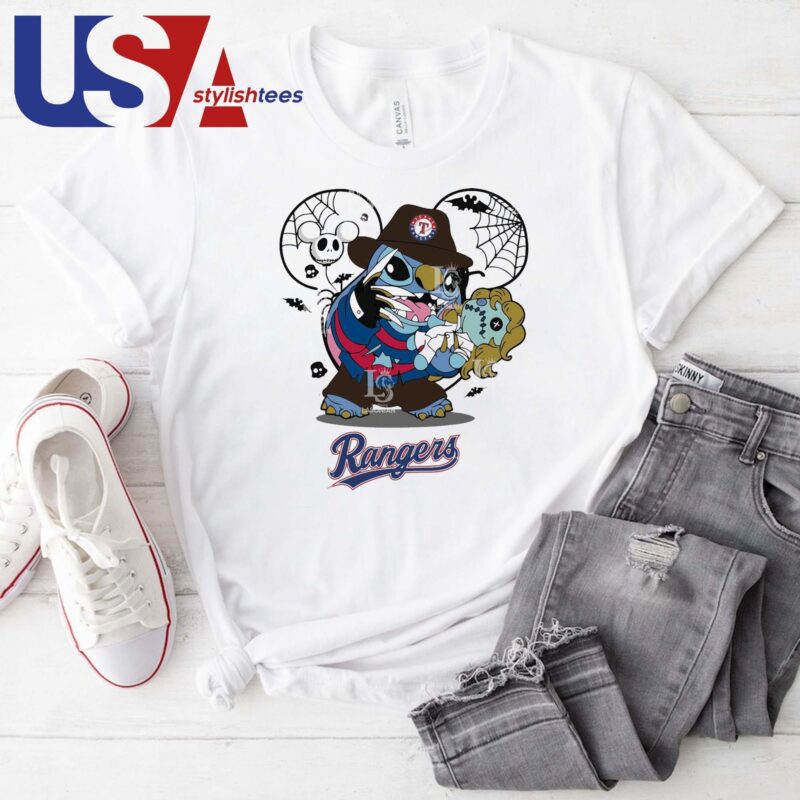 Texas Rangers Stitch Freddy Krueger Halloween T-shirt