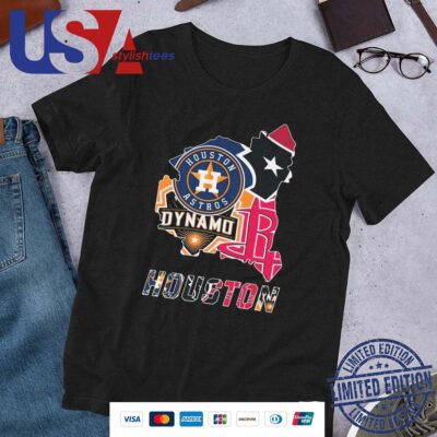 Official Houston Astros Houston Texans Houston Dynamo FC Houston Rockets Logo Maps Shirt