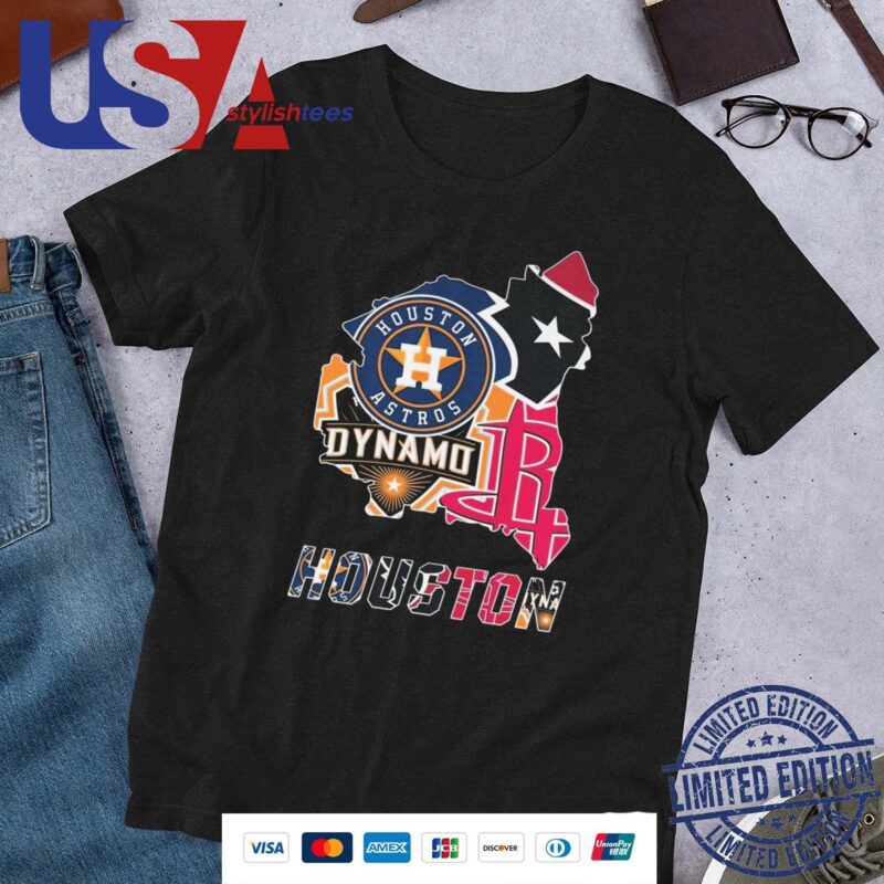 Official Houston Astros Houston Texans Houston Dynamo FC Houston Rockets Logo Maps Shirt