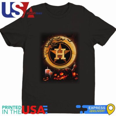 Houston Astros Football Pumpkin Moon Halloween 2024 Shirt