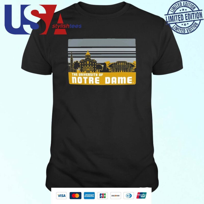 Notre Dame Fighting Irish Striped Campus Skyline T-shirt