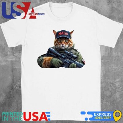 Trump 2024 Cat Gun-Toting Feline Patriotic MAGA Shirt