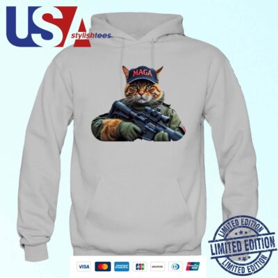 Trump 2024 Cat Gun-Toting Feline Patriotic MAGA Hoodie