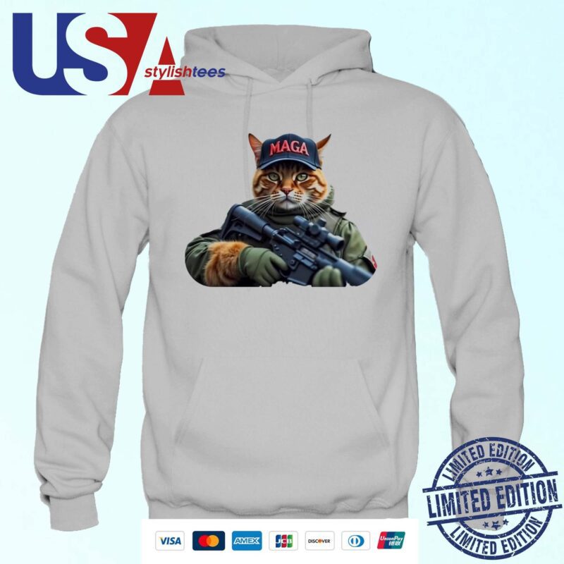 Trump 2024 Cat Gun-Toting Feline Patriotic MAGA Hoodie