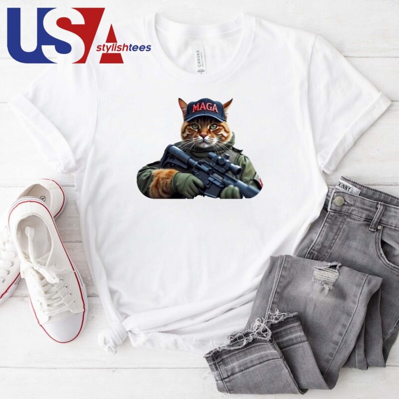 Trump 2024 Cat Gun-Toting Feline Patriotic MAGA T-shirt