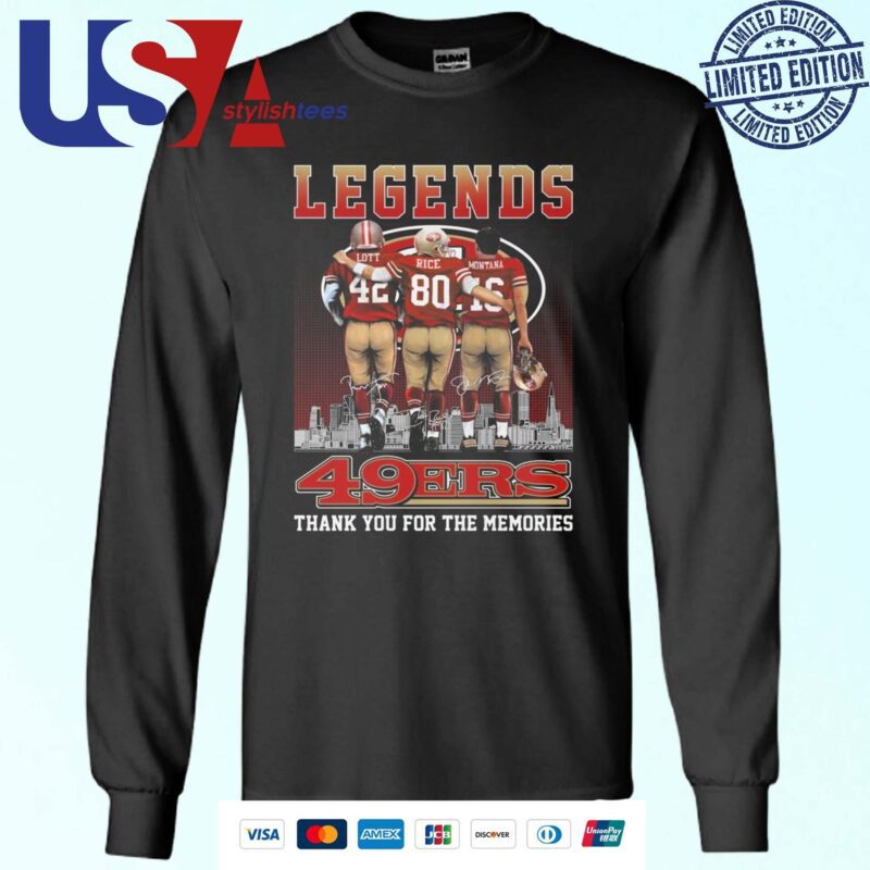 San Francisco 49ers The Legends Joe Montana Jerry Rice Ronnie Lott Skyline Signatures Sweater