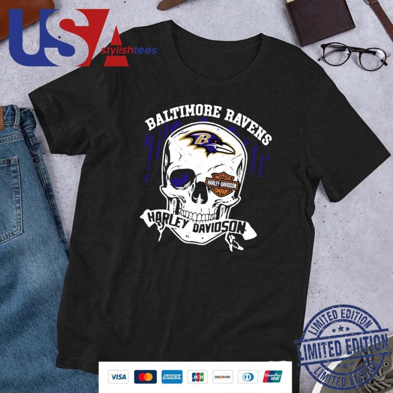 Original Baltimore Ravens Harley Davidson Skull Halloween 2024 Shirt