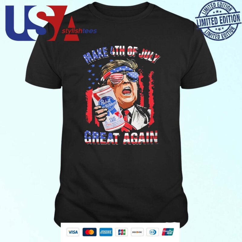 Trump Pabst Blue Ribbon Make 4th Of July Great Again American Flag T-shirt