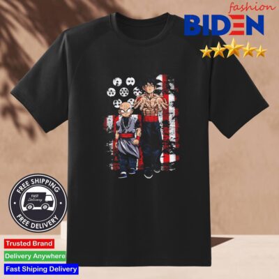 Rare Vintage Dragon Ball Goku Krillin Gangster American Flag Shirt