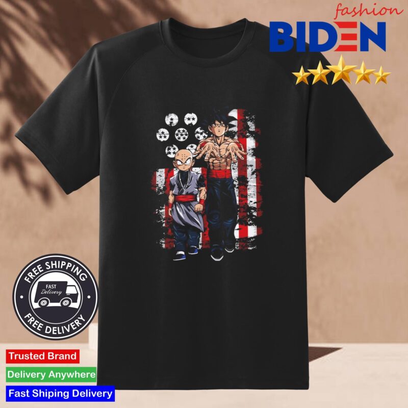 Rare Vintage Dragon Ball Goku Krillin Gangster American Flag Shirt