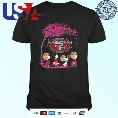 Peanuts Characters San Francisco 49ers In October We Wear Pink 2024 T-shirt