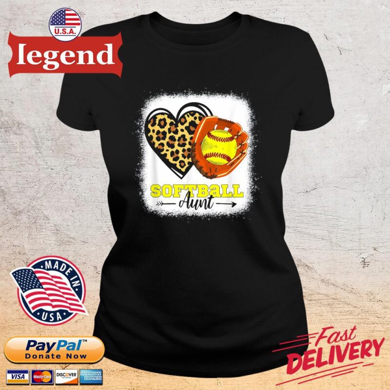 Softball Aunt Bleached Leopard Heart Glove Softball Auntie Shirt ladies den