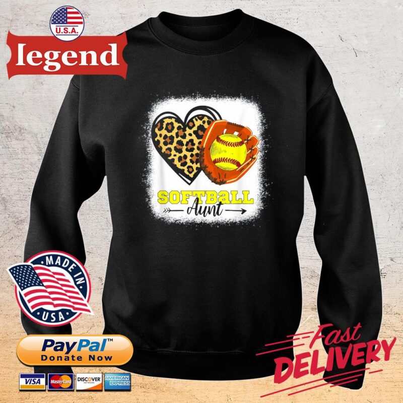 Softball Aunt Bleached Leopard Heart Glove Softball Auntie Shirt sweater den