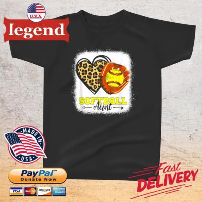 Softball Aunt Bleached Leopard Heart Glove Softball Auntie Shirt t-shirt den