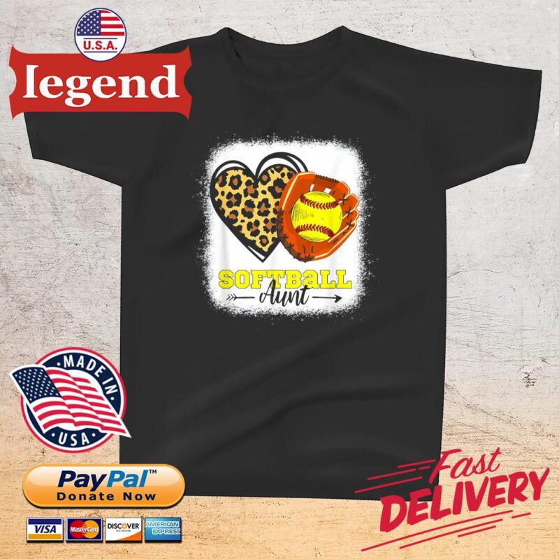 Softball Aunt Bleached Leopard Heart Glove Softball Auntie Shirt t-shirt den